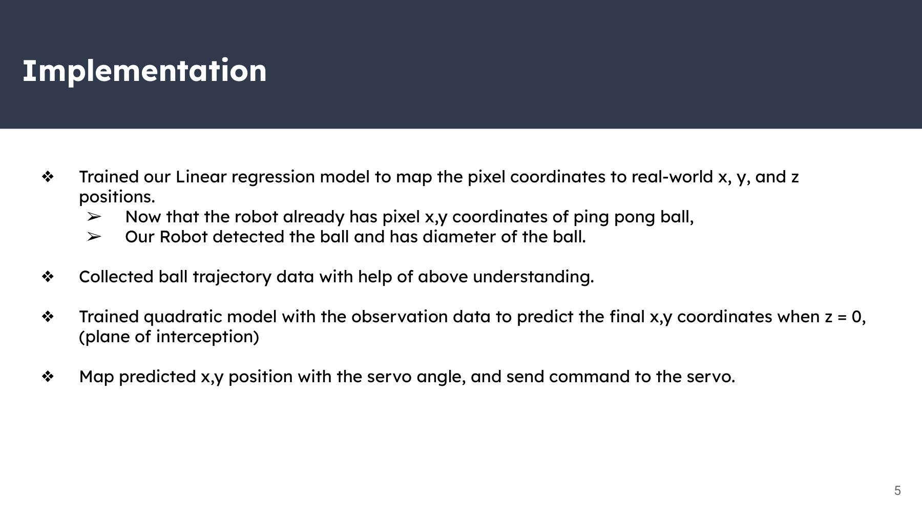 Pixel-to-world mapping and quadratic trajectory prediction slide